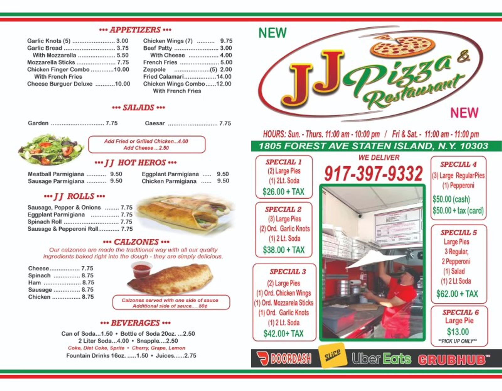 JJ Pizza Staten Island original menu page 1