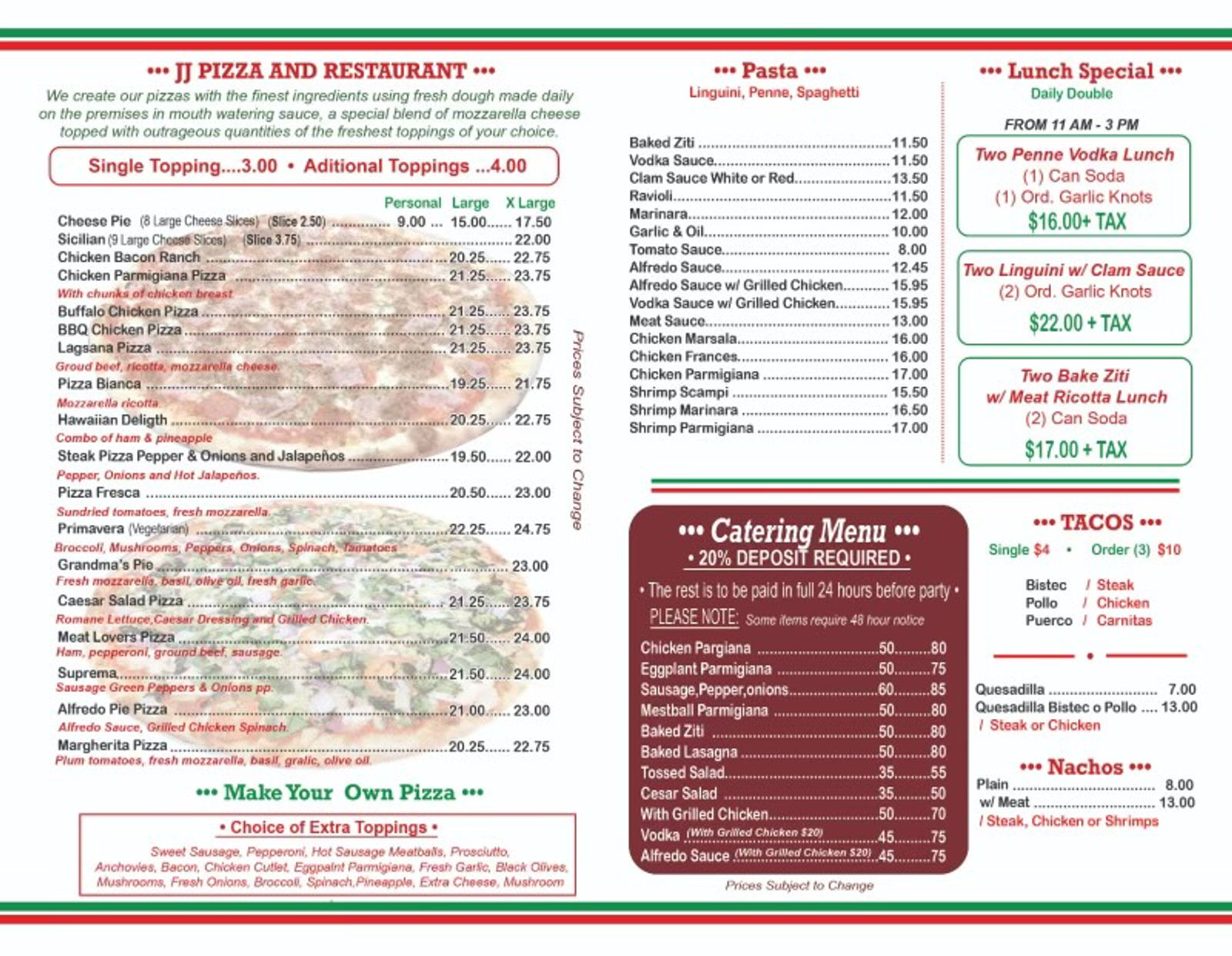 JJ Pizza Staten Island original menu page 2